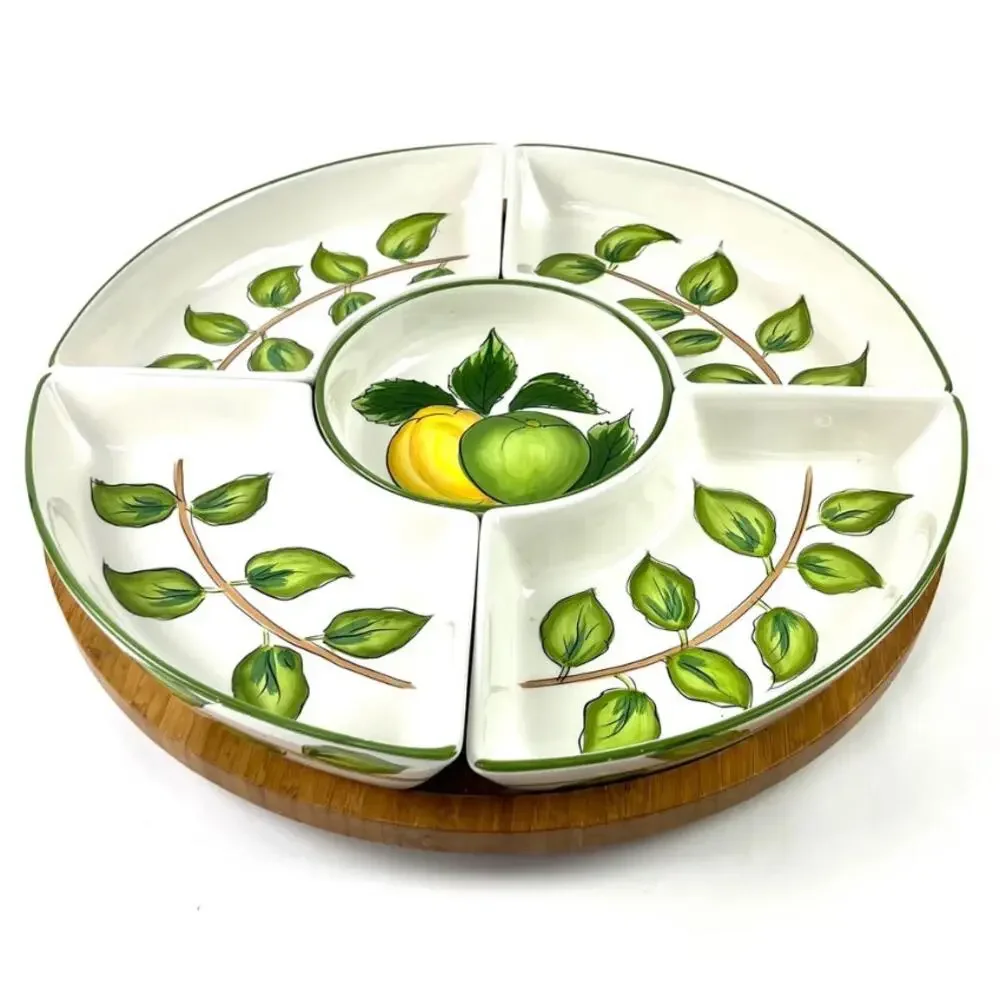 Tabletop Gallery Lemon Wreath Bamboo Lazy Susan Dvided Tray Party Serveware